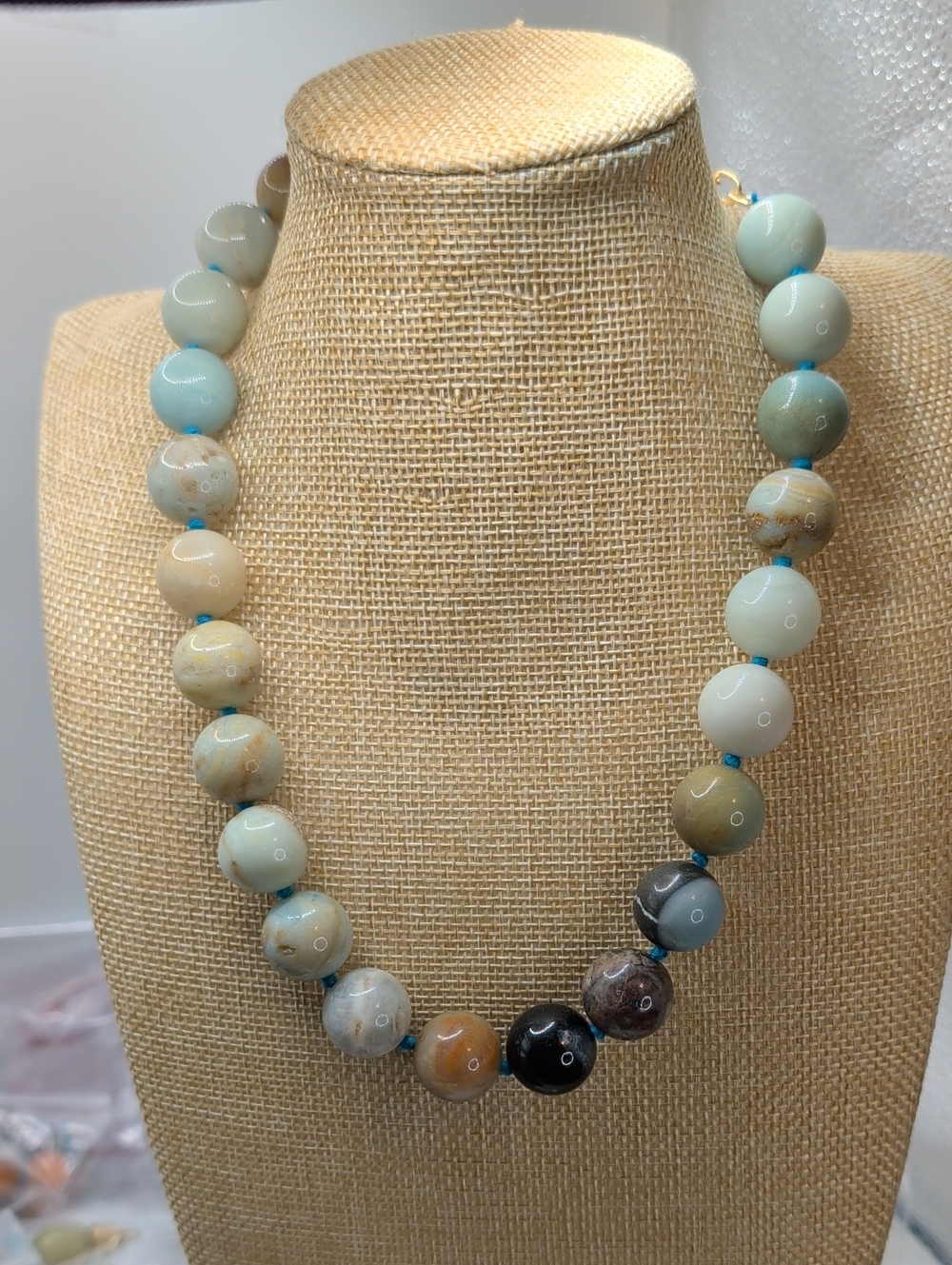 Multicolor Beaded Stone Necklace - Elegant Blue and Earth Tones